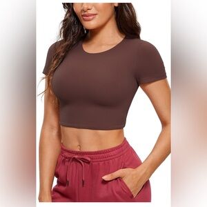 CRZ YOGA Butterluxe Double Lined Short Sleeve Crop Top, size M